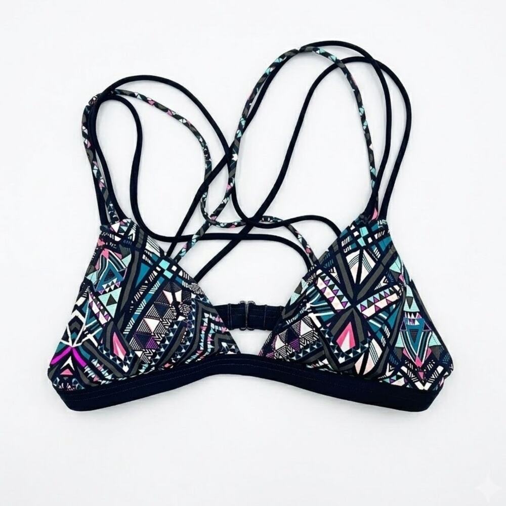PINK VICTORIAS SECRET Swim Mosaic Triangle Bikini Top Black Womens Small AA-C